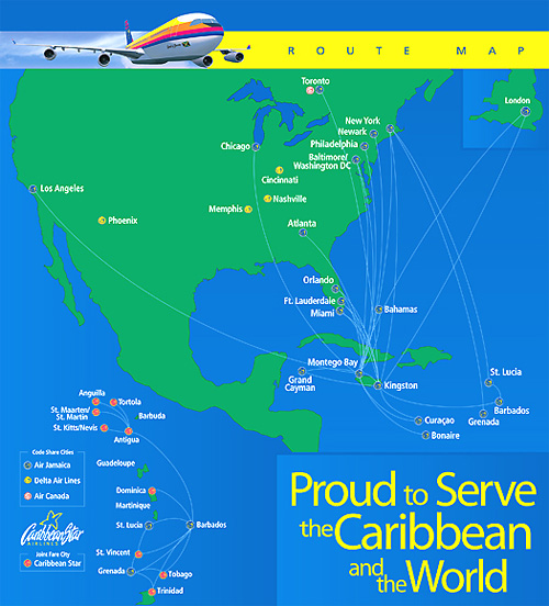 Air Jamaica - mapa linek