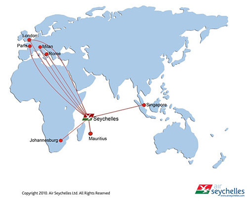 Air Seychelles - mapa linek - 2010