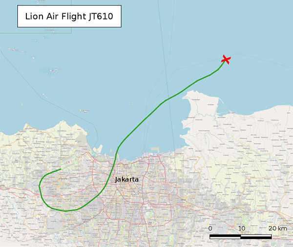Lion Air - let JT610 - trasa letu