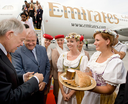 První přílet Emirates do Prahy - Tim Clark a Richard Vaughan
