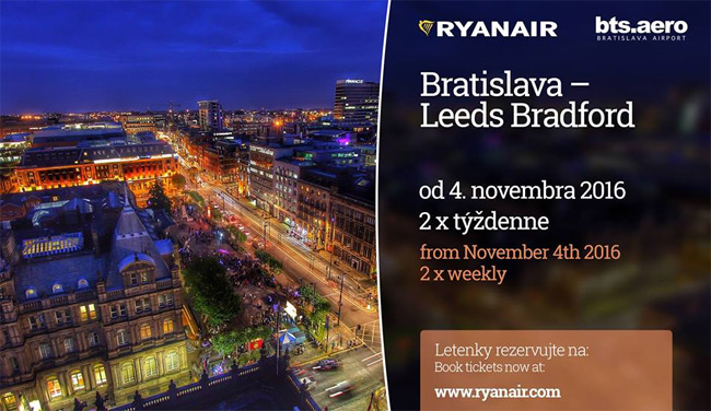 Ryanair - Bratislava-Leeds Bradford vizuál