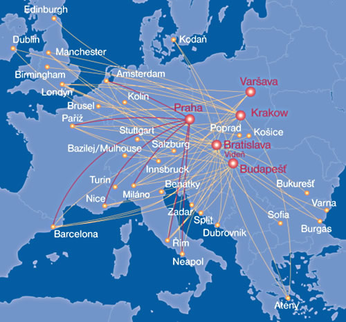 Síť linek SkyEurope Airlines
