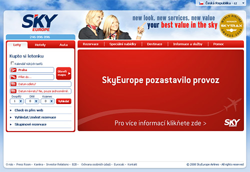 SkyEurope - webová stránky