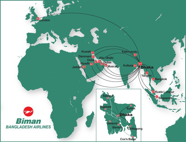 Biman Bangladesh - mapa linek