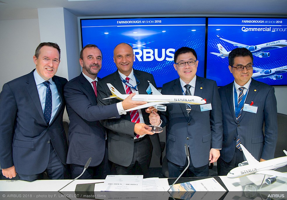 Uzavření memoranda na dodávku letadel Airbus A350 společnosti Starlux Airlines, Chang Kuo-wei je na snímku druhý zprava (foto: Airbus SAS)
