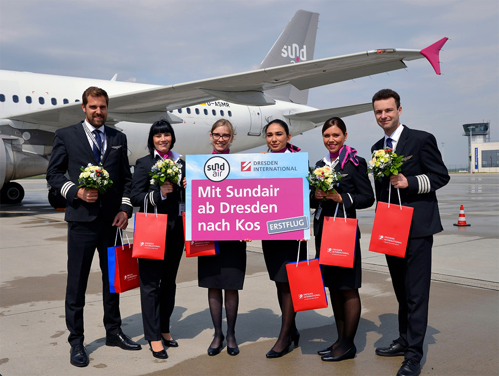 Dnešní zahájení letů z Drážďan na Kós (foto: Flughafen Dresden)