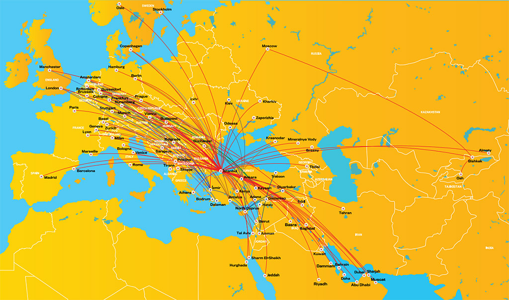 Síť mezinárodních linek Pegasus Airlines (zdroj: Pegasus Airlines)