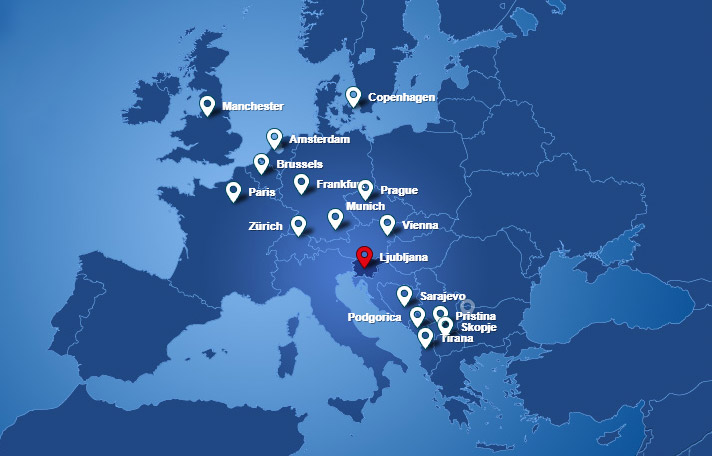 Mapa destinací Adria Airways (zdroj: adria.si)