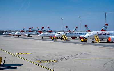 Odstavené letouny Austrian Airlines kvůli pandemii covid-19 (foto: Austrian Airlines)