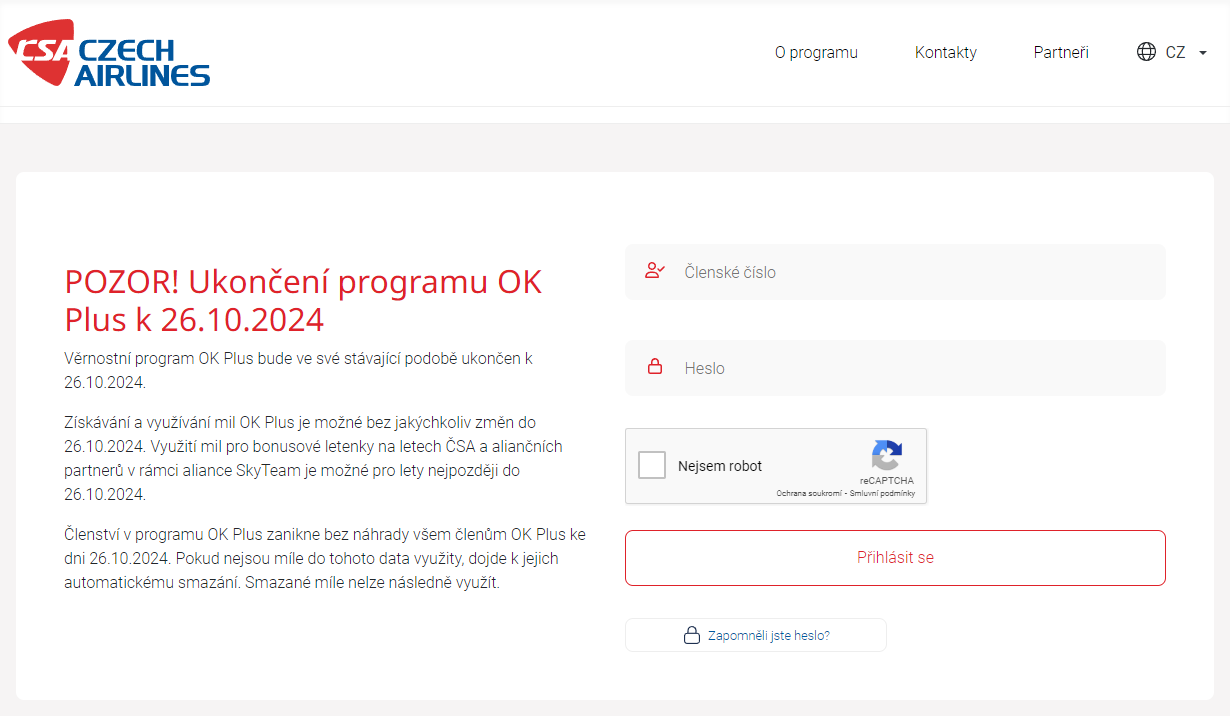 ČSA ukončí věrnostní program OK Plus, nevyužité míle budou smazány ...